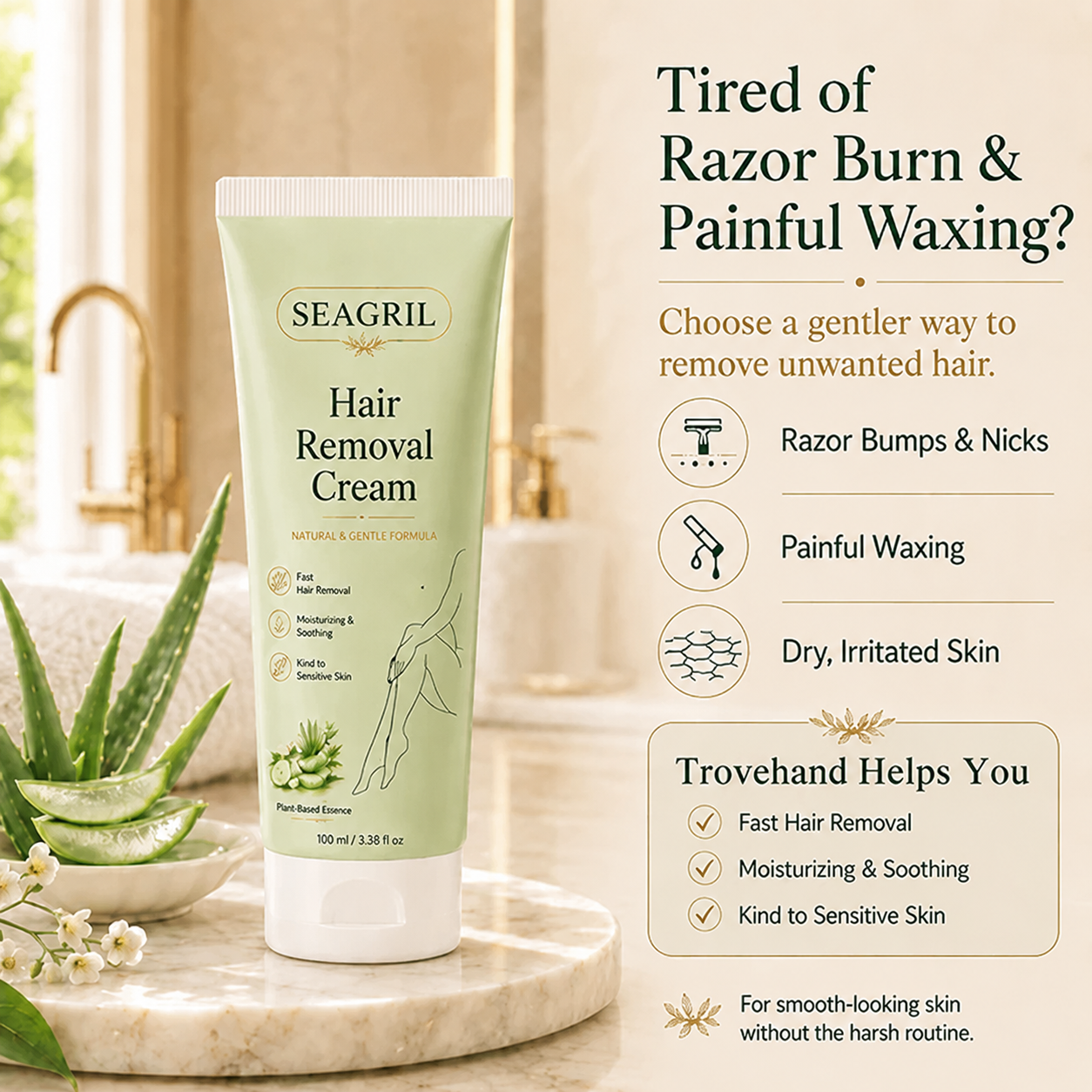 SEAGRIL® Natural Gentle Hair Removal Cream | For Women & Men, Sensitive Skin