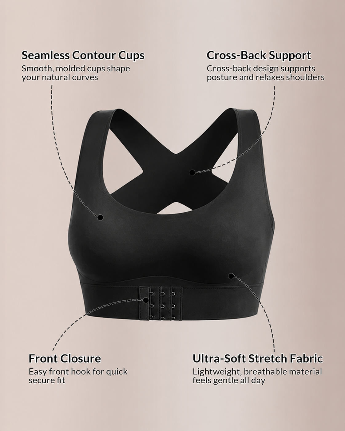 Front Closure Cross-Back Wireless Posture Bra