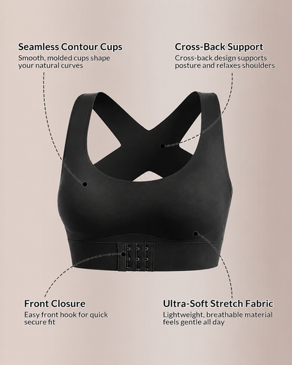 Front Closure Cross-Back Wireless Posture Bra