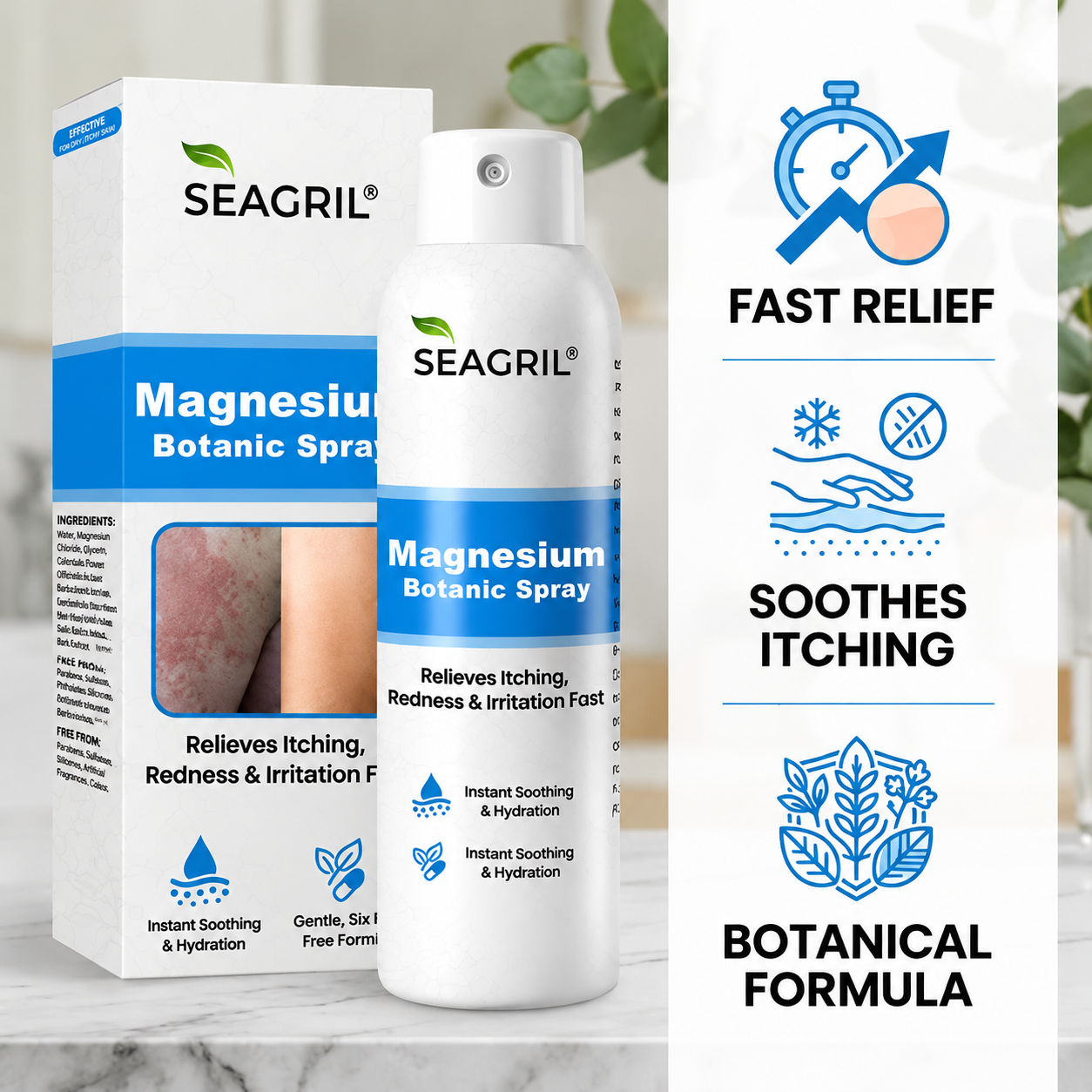 SEAGRIL® Magnesium Botanic Spray| Advanced Skin Recovery for Psoriasis & Eczema | Rapid Soothing, Steroid-Free