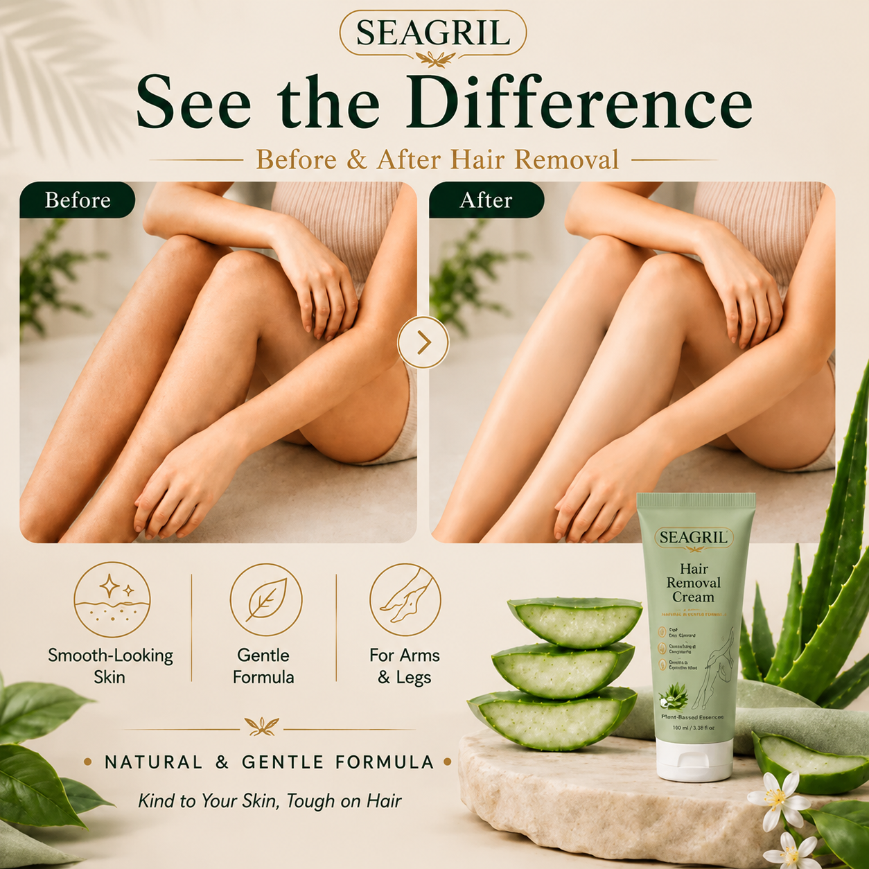 SEAGRIL® Natural Gentle Hair Removal Cream | For Women & Men, Sensitive Skin