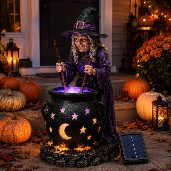 🧙‍♀️Halloween Witch Glowing Cauldron Solar Light🎃