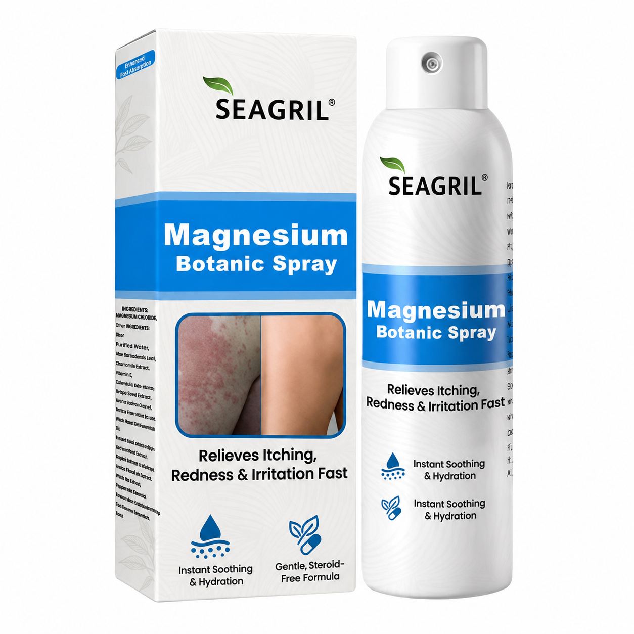 SEAGRIL® Magnesium Botanic Spray| Advanced Skin Recovery for Psoriasis & Eczema | Rapid Soothing, Steroid-Free