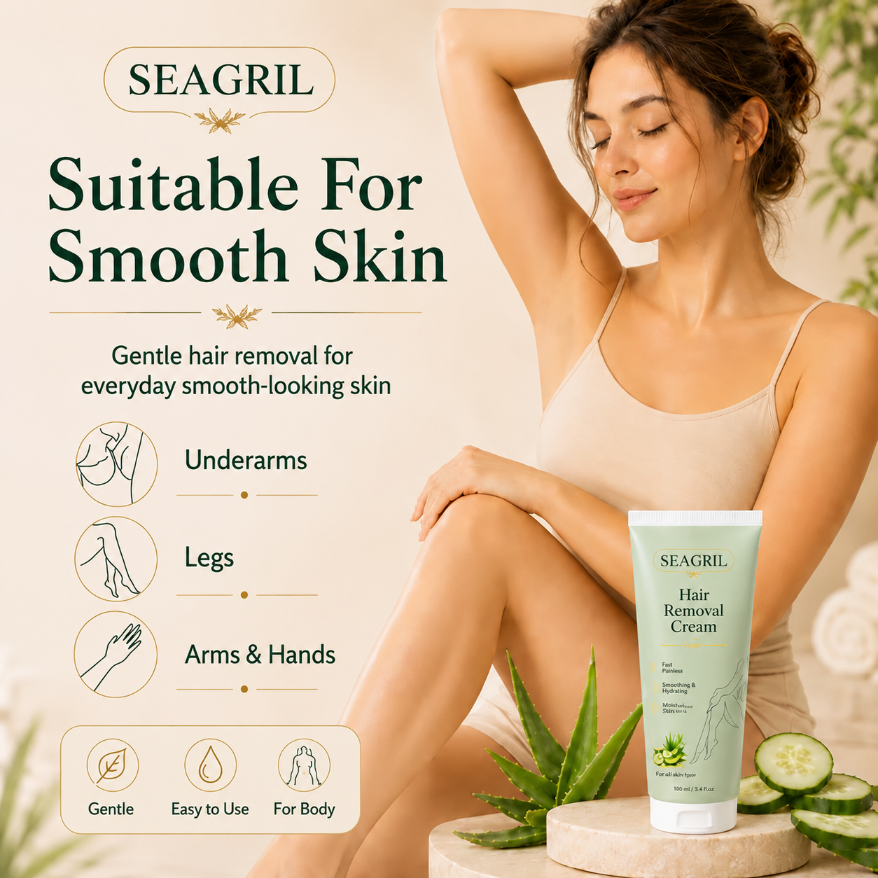 SEAGRIL® Natural Gentle Hair Removal Cream | For Women & Men, Sensitive Skin